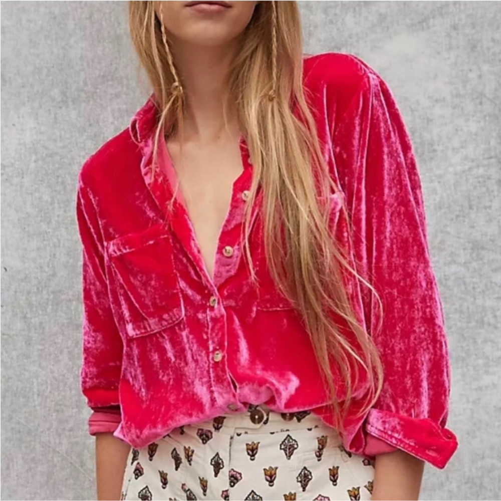 Anthropologie Pilcro Mara Velvet Button Up Shirt Long Sleeve Sz 14